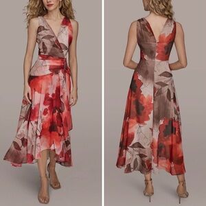Donna Karen FLORAL CHIFFON WRAP-EFFECT MIDI DRESS